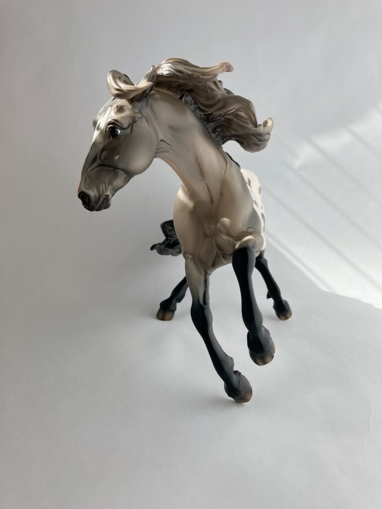Front facing view of Shelby. Shelby was done on the Nokota mold and this one pictured is the Grulla blanket appaloosa.