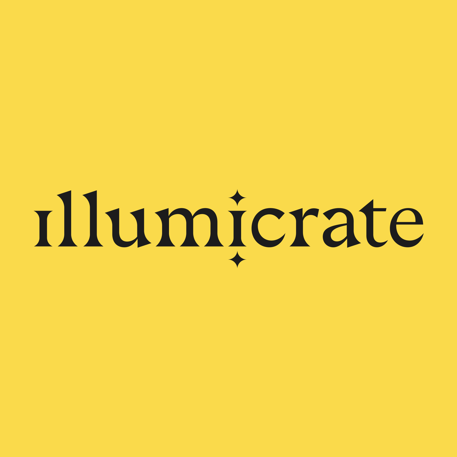 Illumicrate typography logo in black against a Big Bird yellow background