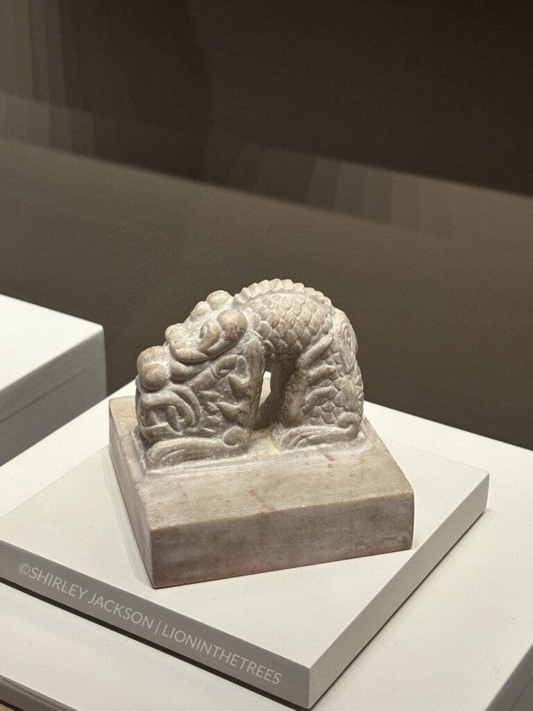 A carved dragon sculpture