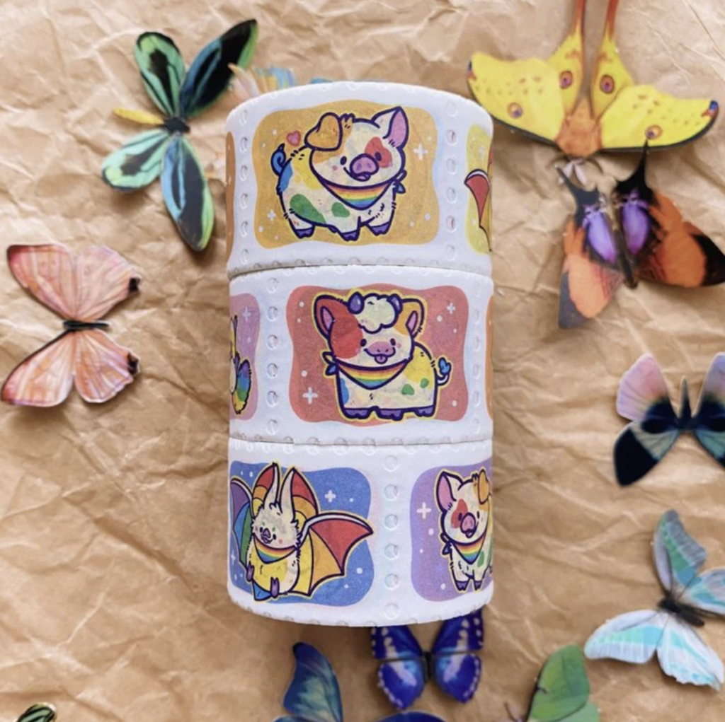 Stamp washi tape featuring a collection of animals that are sporting rainbow colours. Made by aubryjoi