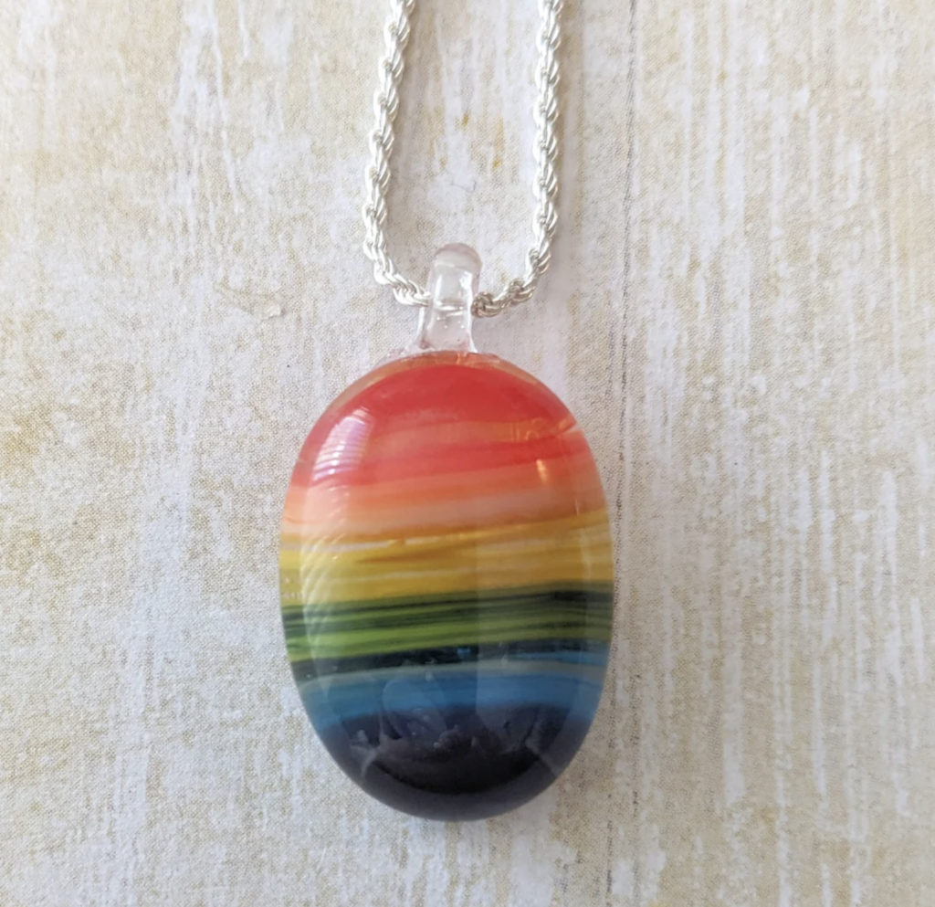 Oval rainbow glass pendant Made by Nora Reed Designs