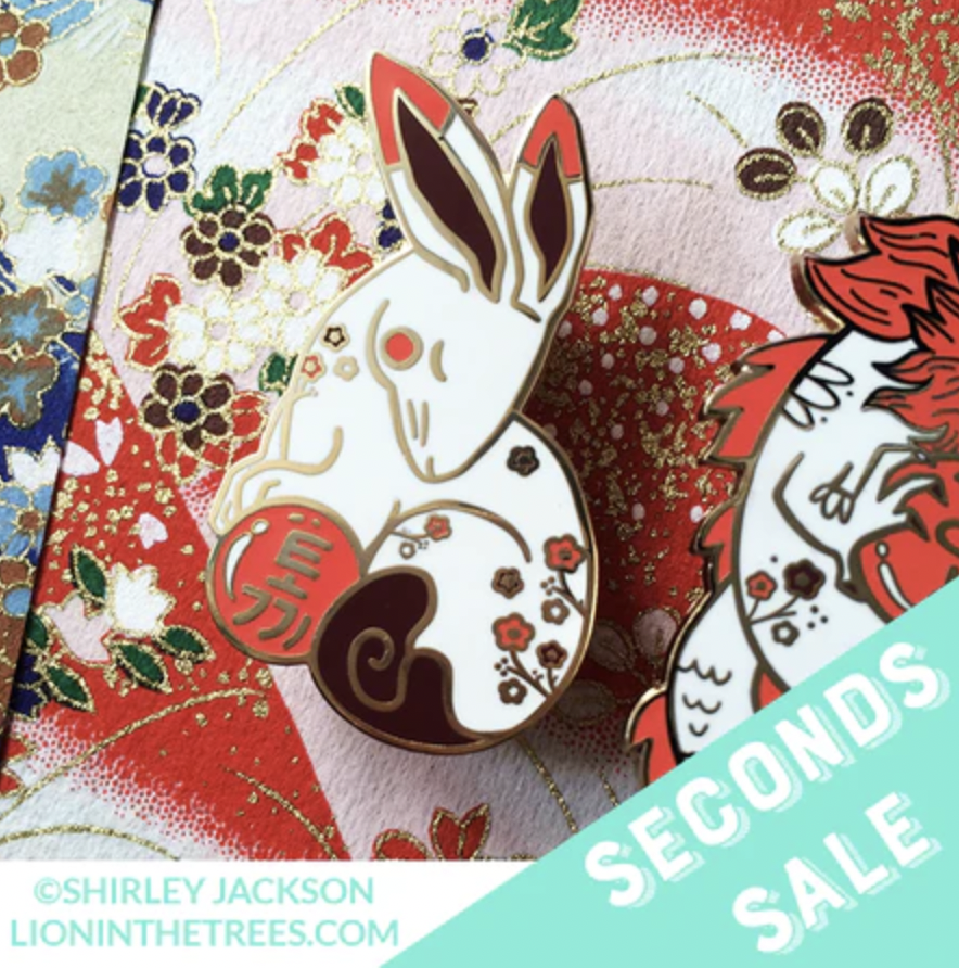 Red and White Year of the Rabbit Enamel Pin