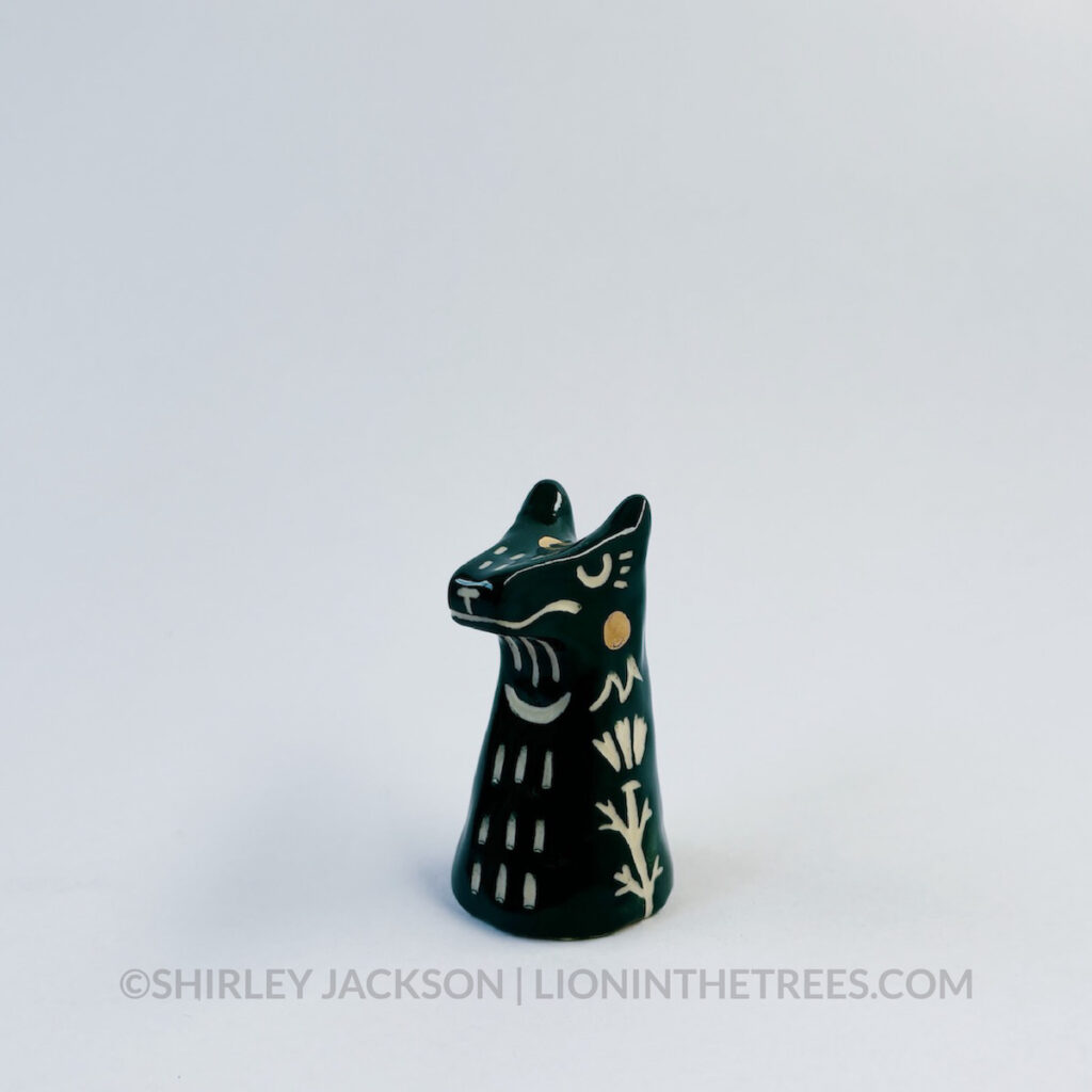 Small blue/black sgraffito wolf totem.