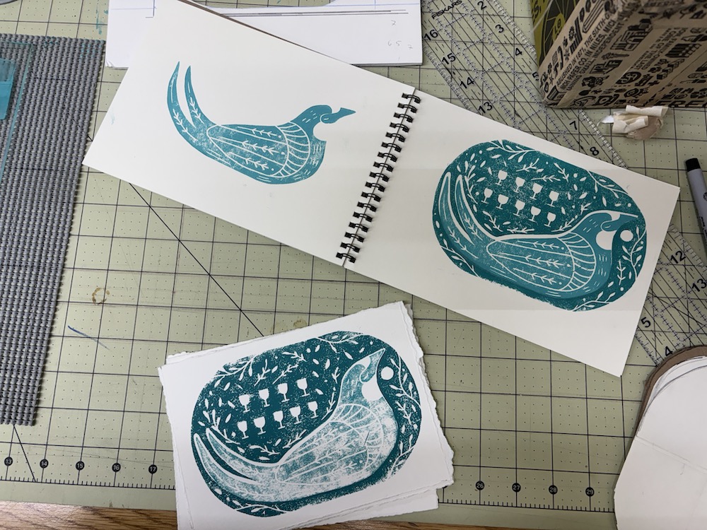 photo of the block print done on different paper