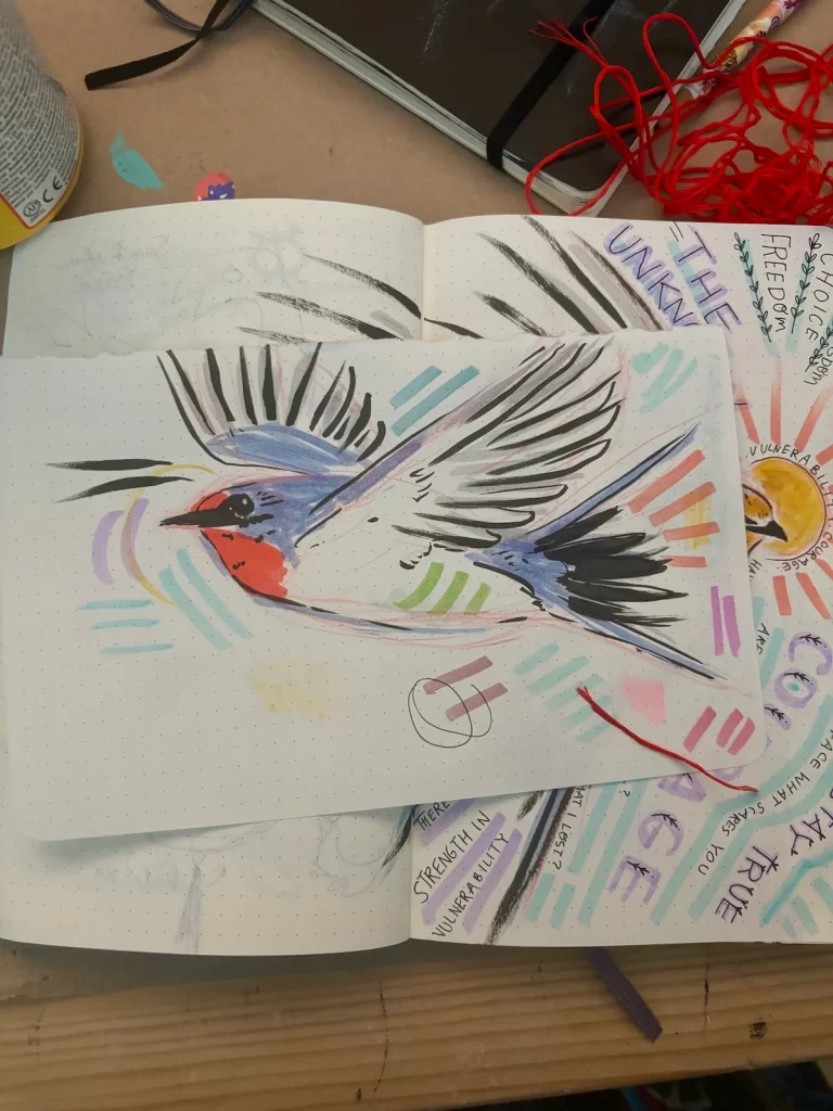 Marker and ink sketch of a barn swallow