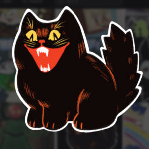 A stylised black cat sticker reminiscent of vintage blow molds