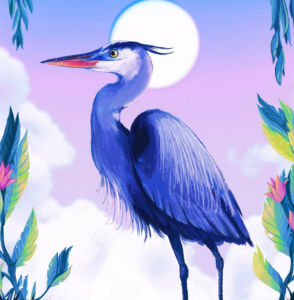 A digital illustration of a Great Blue Heron