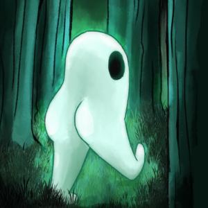 A digital illustration of a Fresno Nightcrawler with huge cheeks walking through the woods.